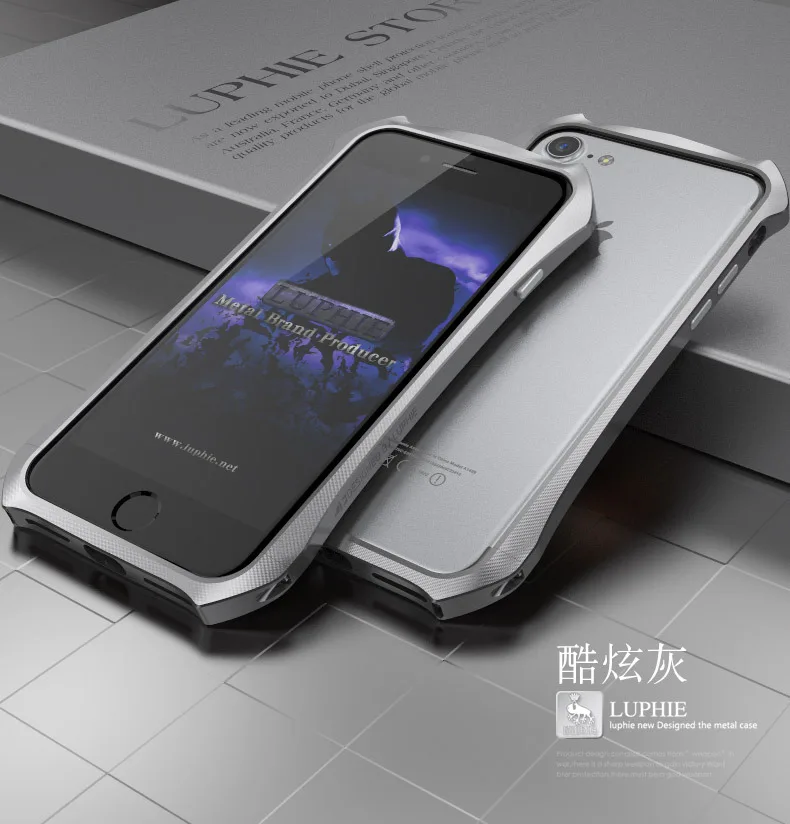 Gray Новинка для iPhone 7 7 Plus Luphie тонкий металлический телефонный бампер чехол для iPhone 6 6S 6 Plus алюминиевый бампер рамка с кожаной задней крышкой - Цвет: Gray