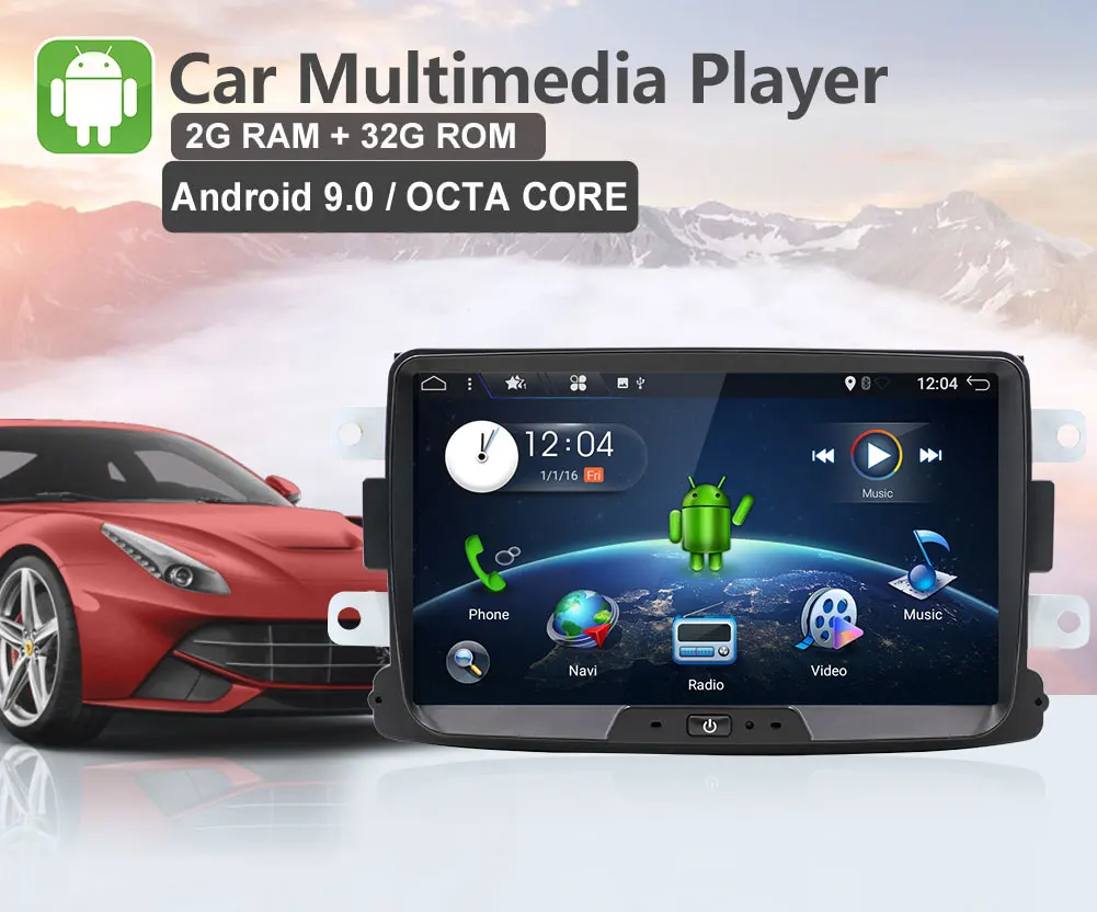 Восьмиядерный android 9,0 автомобильный dvd для Dacia Lodgy Logan, Duster Sandero с 1 din радио gps видео wifi навигация мультимедийный плеер
