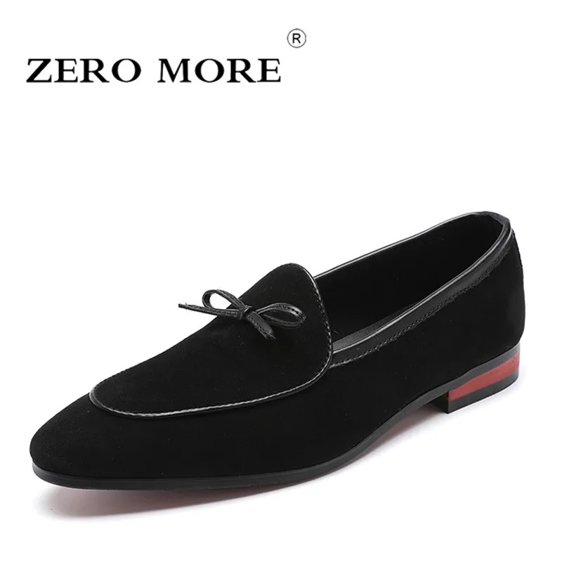 Мужские лоферы с бахромой и бантом ZERO MORE Классические Замшевые слипоны острым