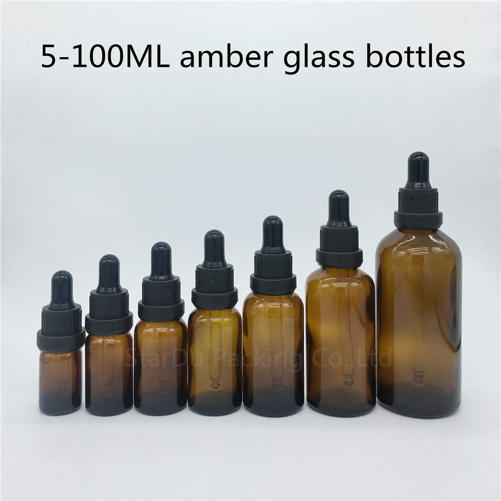 

5ml 10ml 15ml 20ml 30ml 50ml 100ml Amber Glass Dropper Bottle, Empty Bown Glass Essential Oil Bottle With Tamper Evident Dropper