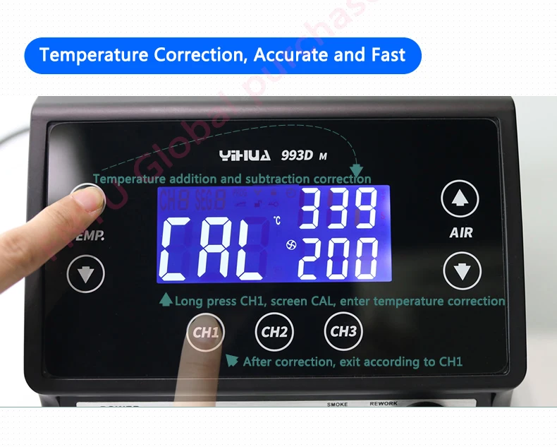 YIHUA 993DM паяльная станция горячего воздуха паяльная станция для распайки Смарт сенсорный экран бессвинцовый высокой мощности 1300 Вт для телефона процессор печатная плата