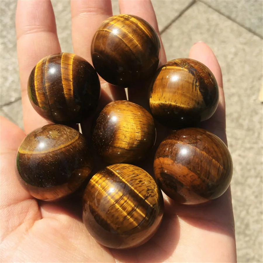 

7pcs Yellownatural tiger eye stone sphere energy quartz crystal ball reiki healing spar help with meditation 20-22mm