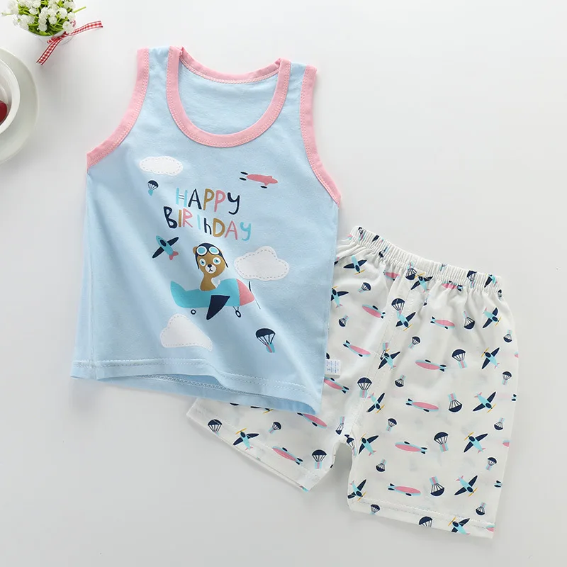 Пижамы для мальчиков пижамы девочек летние малышей милый топ без рукавов жилет +