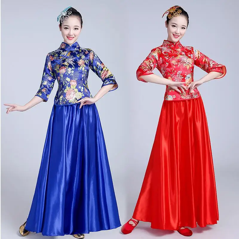 Фото Traditional women tang suit Chinese costume beautiful dance elegant hanfu clothing Yangko Classical Dance stage wear Тематическая Traditional women tang suit Chinese costume beautiful dance elegant hanfu clothing Yangko Classical Dance stage wear Тематическая