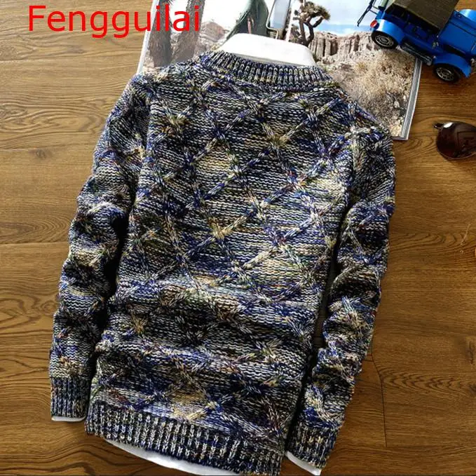 Fengguilai модный мужской свитер Уличная Повседневная облегающая мужская одежда с длинным рукавом трикотажные пуловеры зимние толстые с круглым вырезом