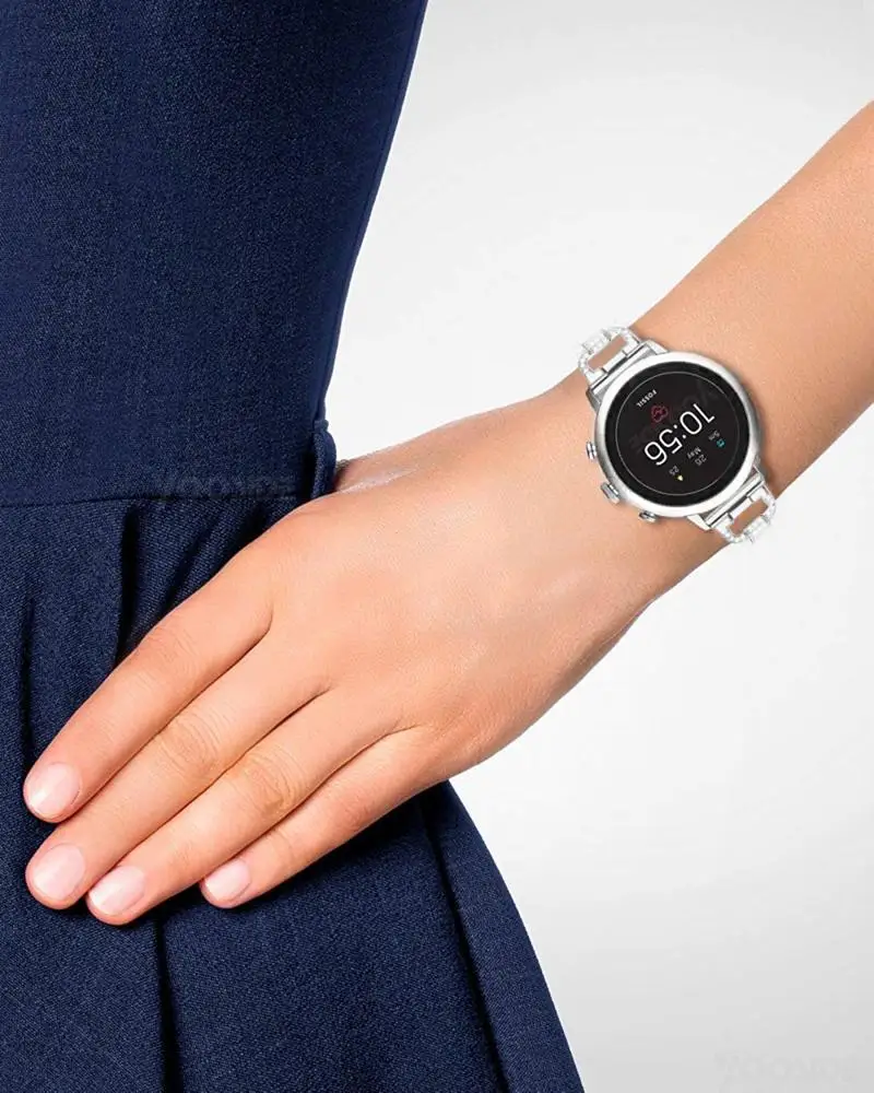 YOOSIDE 18 мм Quick Release Металл Нержавеющая сталь Bling Crystal часы ремешок для Fossil Q Venture Gen3/Gen4 HR/TicWatch C2