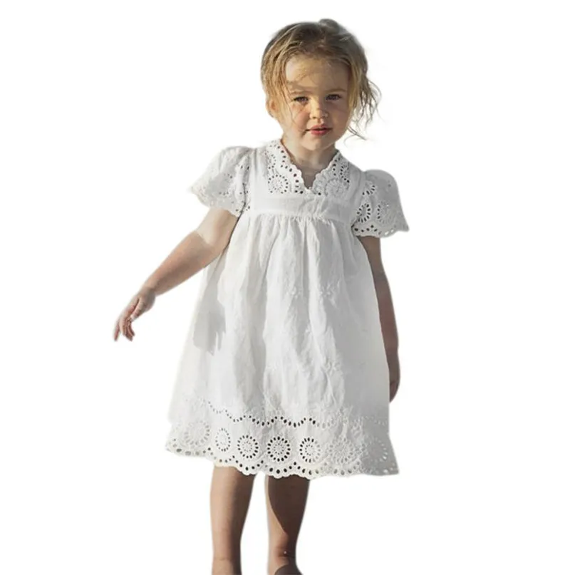 Arloneet White Baby Dresses Lovely Kids Girls Floral Print Lace Princess Hollow Clothes Sundress 2017 Hot 2019 RE18 | Детская одежда и
