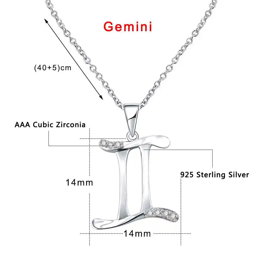 Gemini ZEMO, настоящее 925 пробы, серебряное ожерелье с 12 созвездиями, колье с кристаллами, знак зодиака, ожерелье для женщин, ожерелье с астрологией - Окраска металла: Gemini