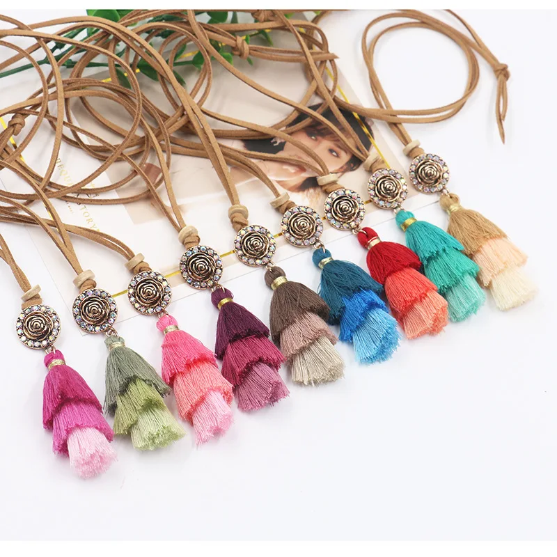 2019 Винтаж модный костюм из трех тон кисточкой подвесное ожерелье в богемном