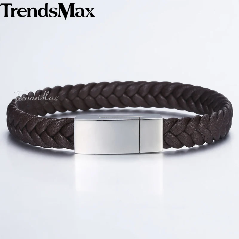 9mm Microfiber Braided Leather Bracelets For Men Black Brown Wristband Bracelet Stainless Steel Square Magnetic Clasp DLBM17 | Украшения и