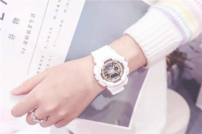 white gold color Новые многофункциональные электронные спортивные часы женские водонепроницаемые силиконовые студенческие наручные часы с большим циферблатом подарок Montre Femme - Цвет: white gold color