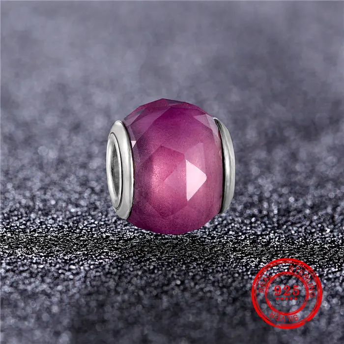 Серебряные бусины 925 пробы, прозрачный/розовый/синий/CZ бисер, муранские стеклянные бусины, сервис Pandora, Шарм, DIY аксессуары - Цвет: L7025-4