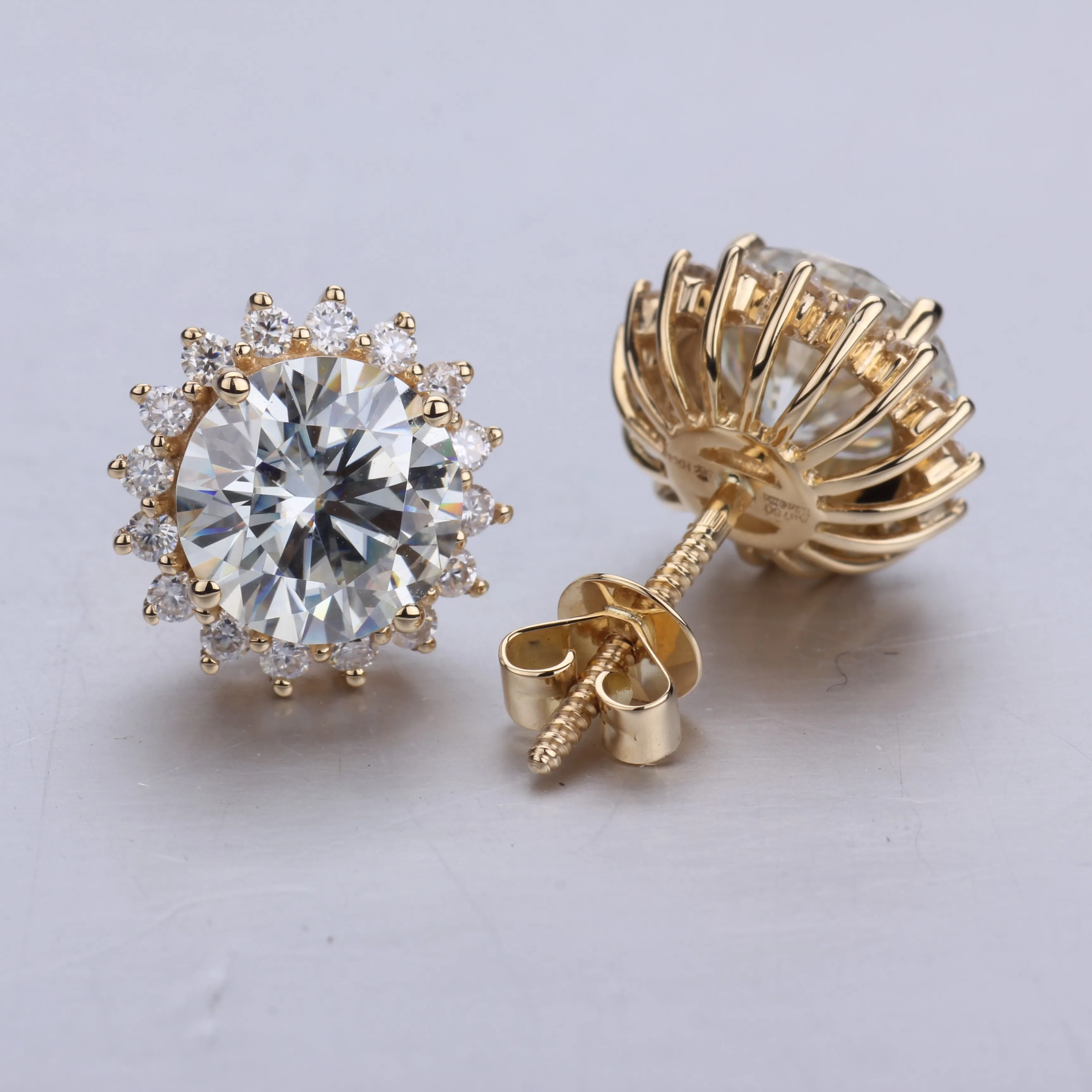18K желтое золото свадебные серьги-гвоздики с 2ct круглой формы Муассанит ювелирные изделия, серьги с бриллиантами драгоценный камень подарок девушке