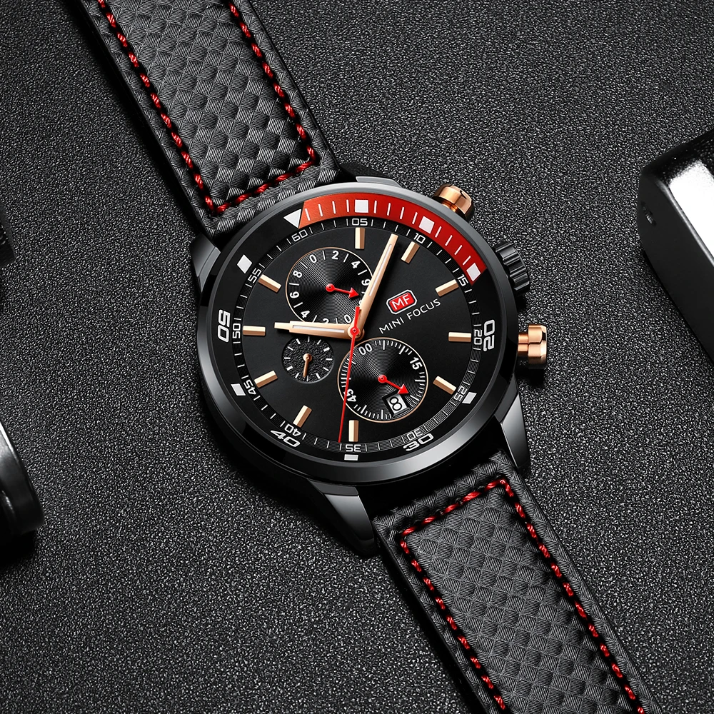 MINI FOCUS Sports Watches Men Casual Quartz Watch Top Brand Luxury Leather Strap Military Wrist Male Blue Analog Clock | Наручные часы