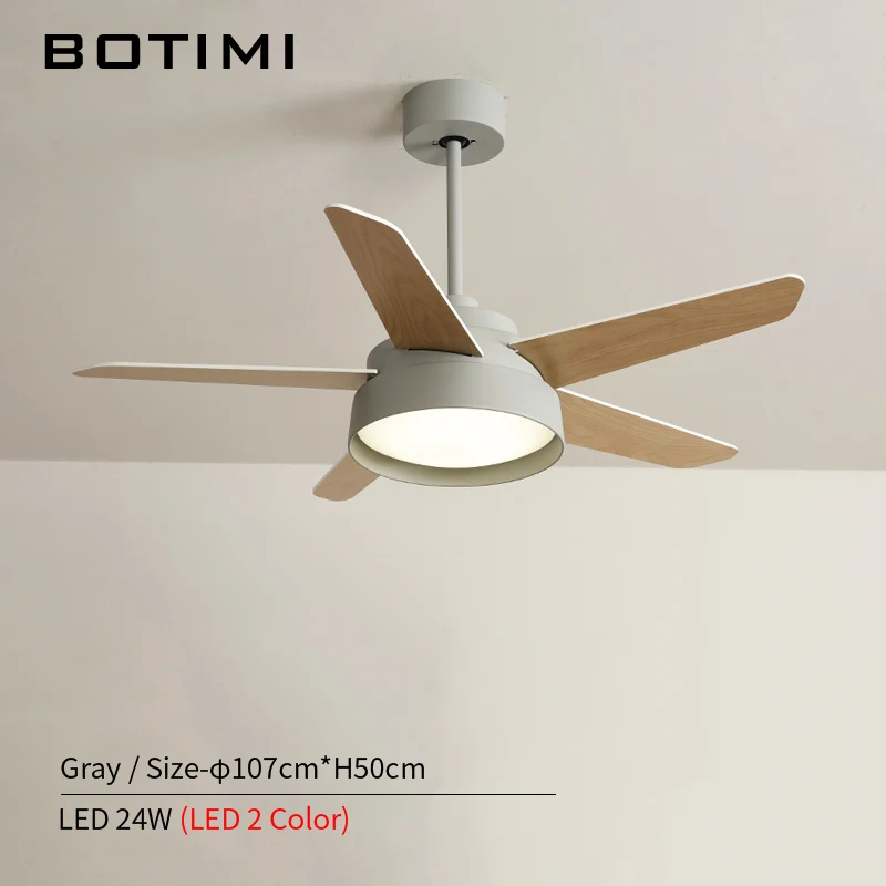 BOTIMI Nordic 220V Потолочная люстра вентилятор для Гостиная 42 дюймов Ventilador de techo потолочный вентилятор с подсветкой на пульте Функция охлаждения лампы - Цвет лезвия: Gray