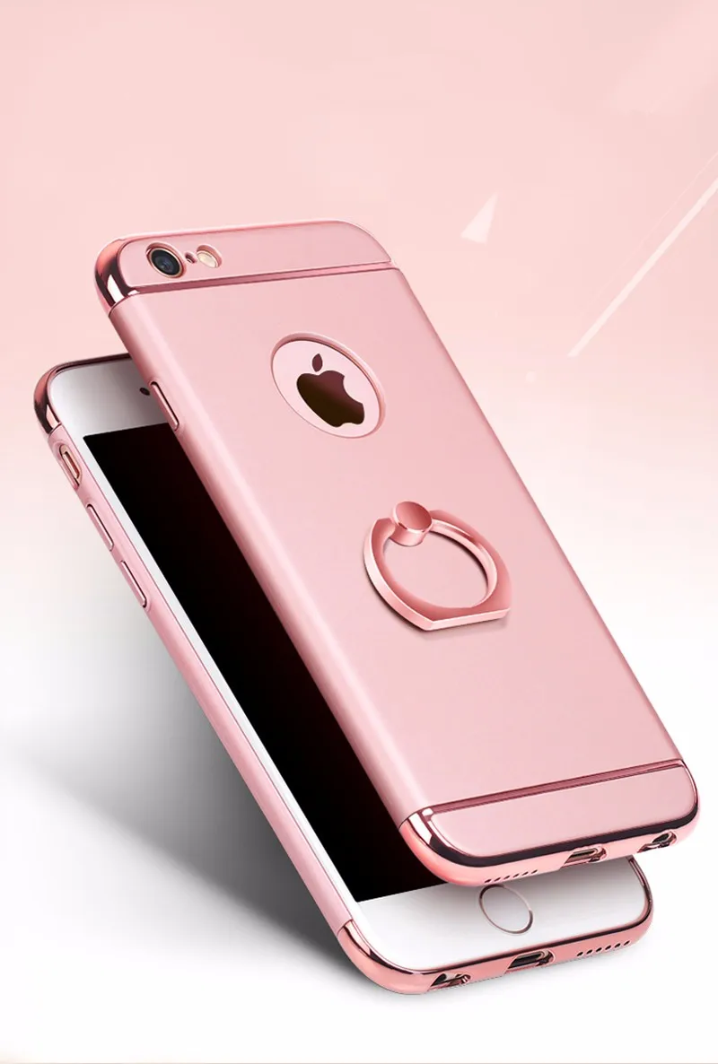 Роскошный чехол с 3D алюминиевым кольцом-подставкой для iPhone 7, 6, 6S Plus, съемный чехол для телефона с полной защитой 360, чехол для iPhone 5, S, 5S, SE