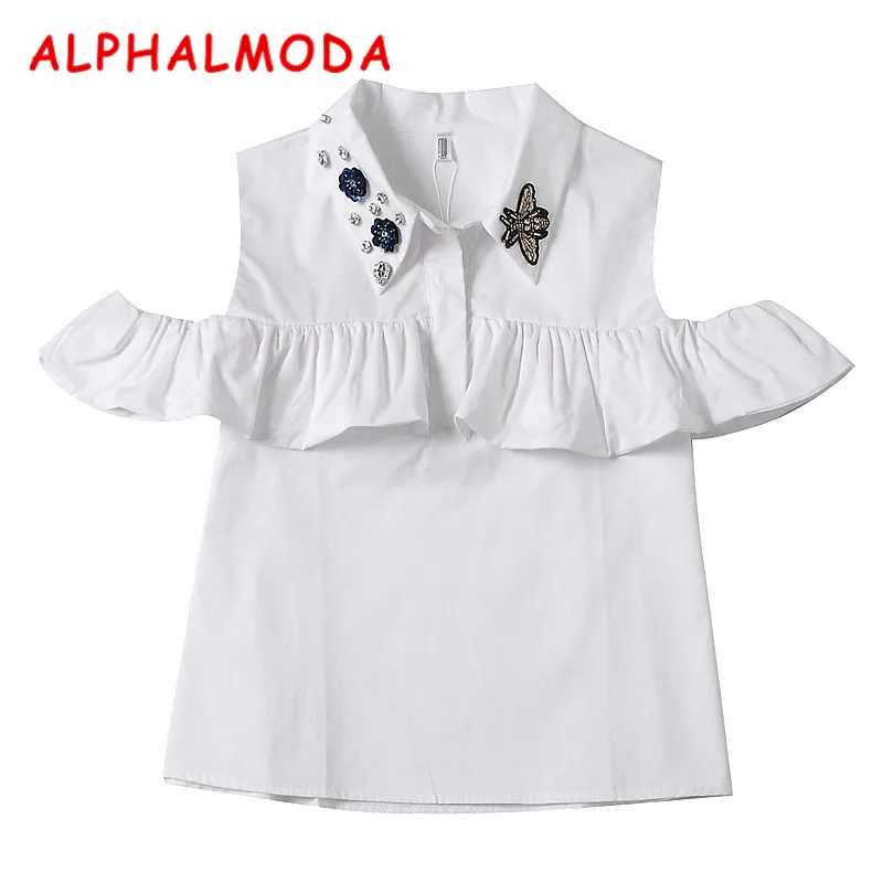 Женская однобортная блузка ALPHALMODA стильная рубашка с 3D цветочным воротником