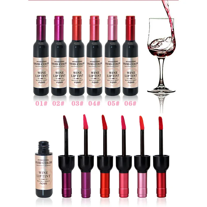 Помада в форме бутылки красного вина 6 цветов глазурованная помада жидкий