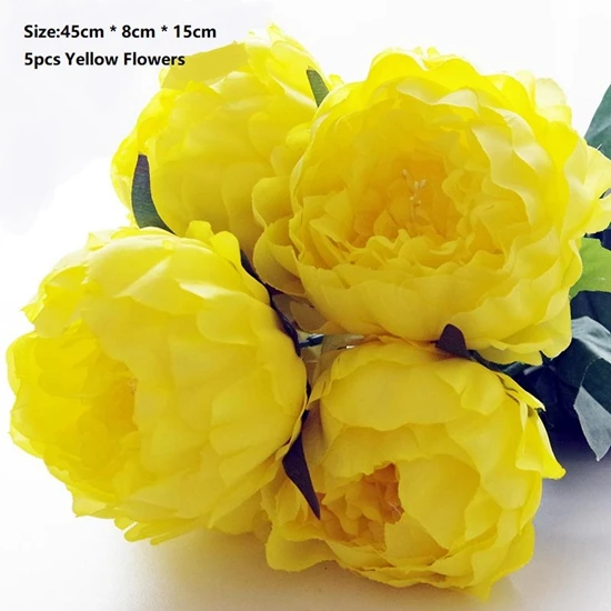 Yellow 5 шт. 25 голова искусственные сухие цветы розы пионы, искусственные цветы для украшения белый букет из искусственных цветов с цветочным принтом ваза - Цвет: Yellow