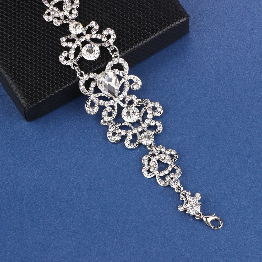 Свадебные украшения посеребренные браслеты и обручи с прозрачными кристаллами