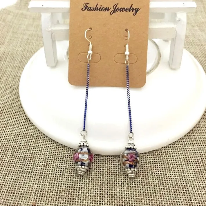 The original design of folk style retro blue beads earrings Jinsha long pierced ears no woman | Компьютеры и офис