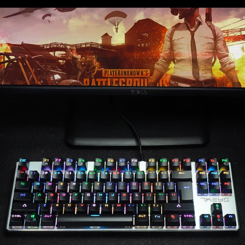 Проводная USB Механическая игровая клавиатура RGB 87 клавиш портативный синий