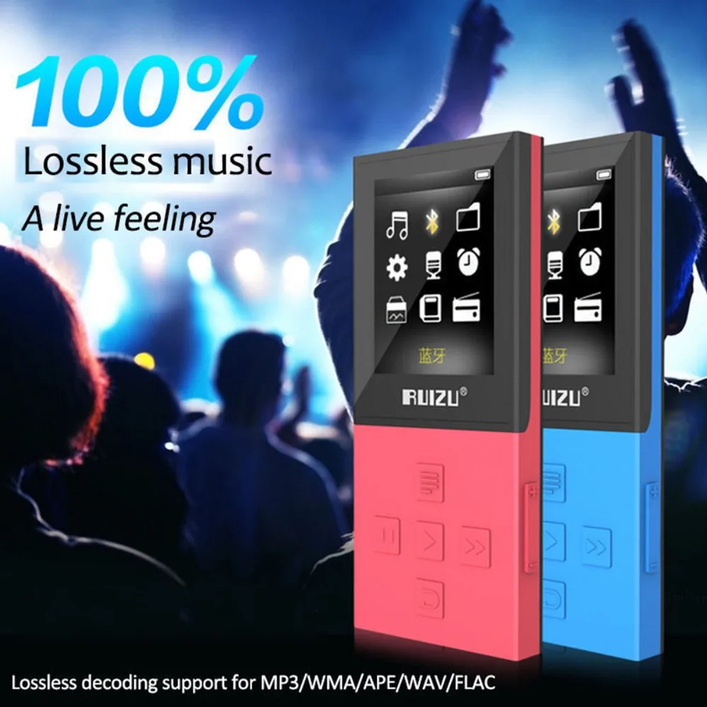 Mp3 плеер RUIZU X18 MP3 музыкальный Bluetooth рекордер FM WMA WAV APE FLAC AVI Поддержка MicroSD карта до 64