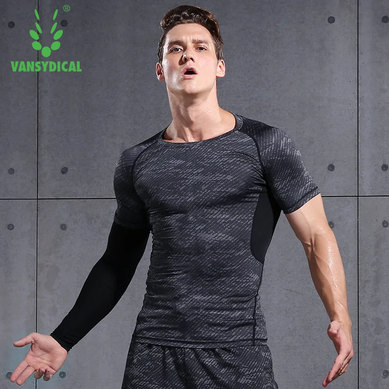 Фото Vansydical мужские компрессионные рубашки MMA Rashguard, спортивные топы для фитнеса, топы для бега, спортзала, бега, тренировки, бокса, кроссфита, футб... №2