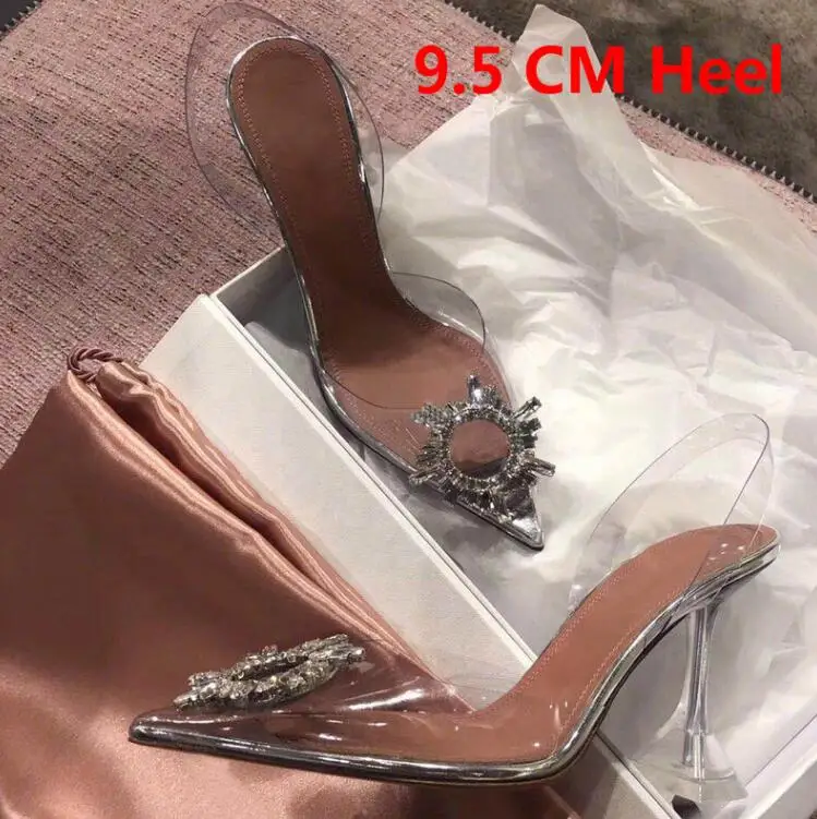 9.5 CM heel Новинка; прозрачные пикантные прозрачные босоножки с треугольными чашечками на каблуке; женские летние босоножки из ПВХ с пряжкой и стразами; Sandalias mujer - Цвет: 9.5 CM heel