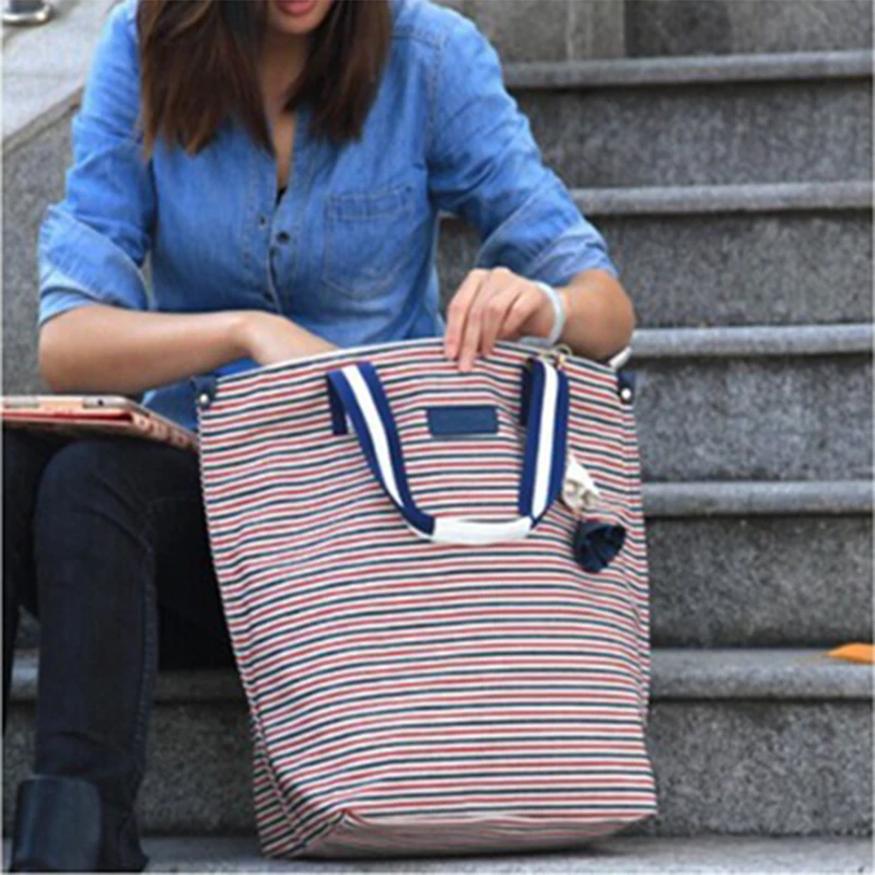Mommore полосатые холщовые сумки большой емкости тоут Сумки Для Мамы Женские с
