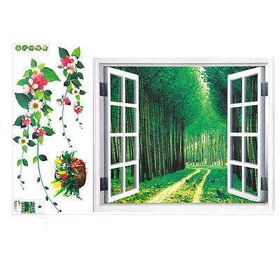 Новинка 2015 3D чехол с окошком для экрана лес Съемный ПВХ стены Стикеры виниловые
