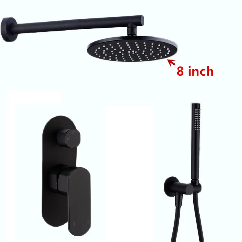 8 Inch Black Душевой набор для ванной комнаты 8-10 дюймов Rianfall душевая головка смеситель для душа настенный душевой рычаг Смеситель переключающий хром/черный - Цвет: 8 Inch Black