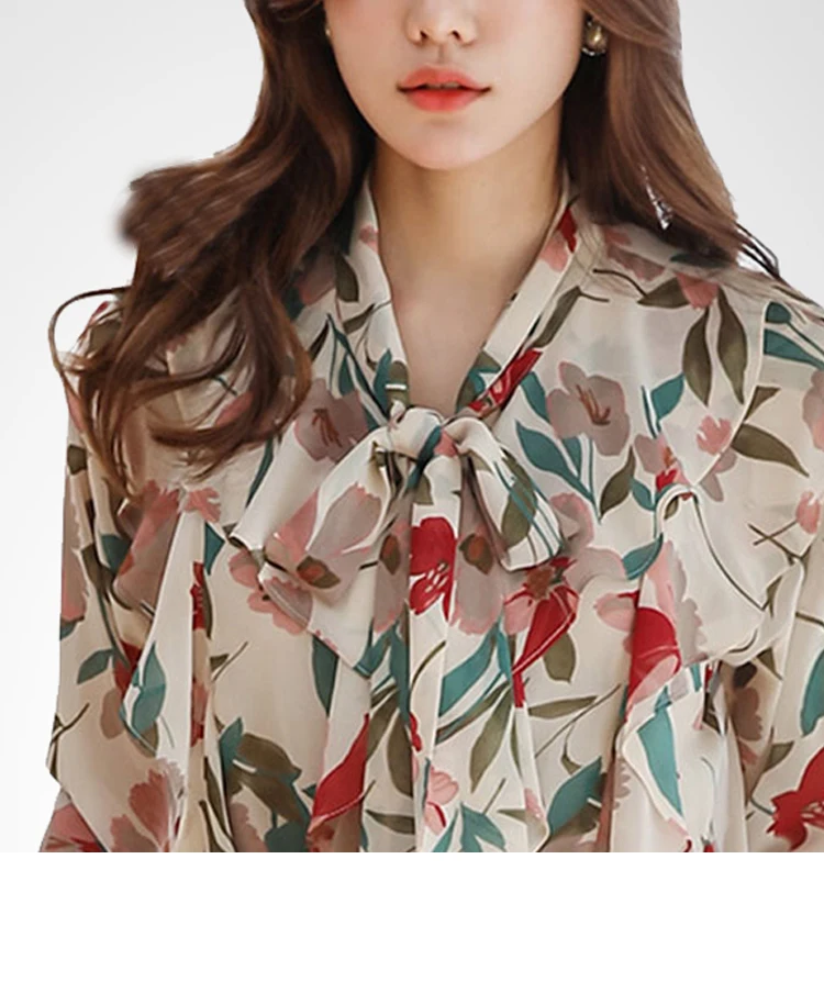 Женская шифоновая блузка с длинным рукавом Q1384 Повседневная Свободная высокого