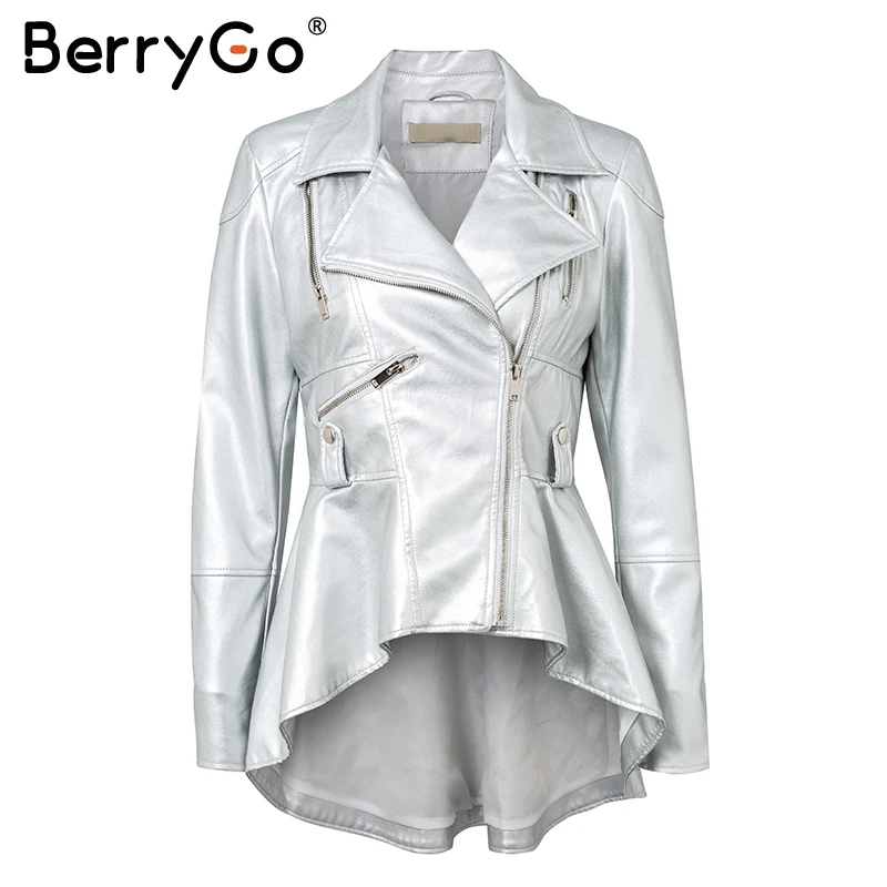 BerryGo искусственная кожа полиуретан куртки пальто женские повседневные на молнии