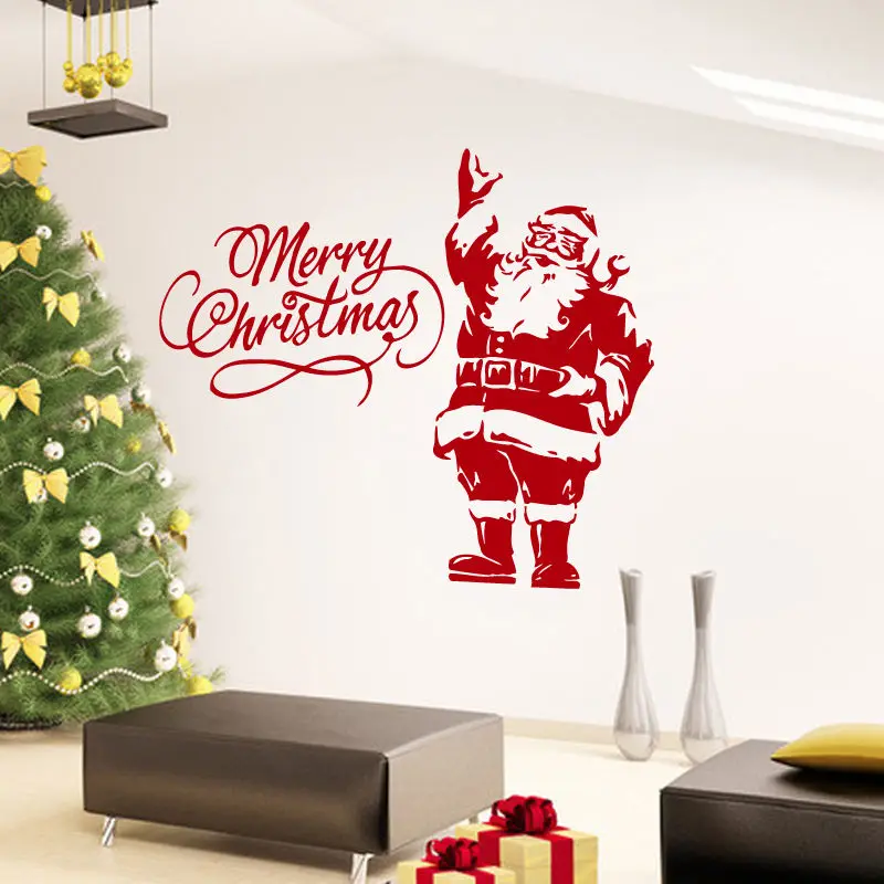 

Наклейки на стену с надписью "Merry Christmas", "Дед Мороз", Виниловая наклейка, домашний декор, наклейка для оформления интерьера, художественная ро...