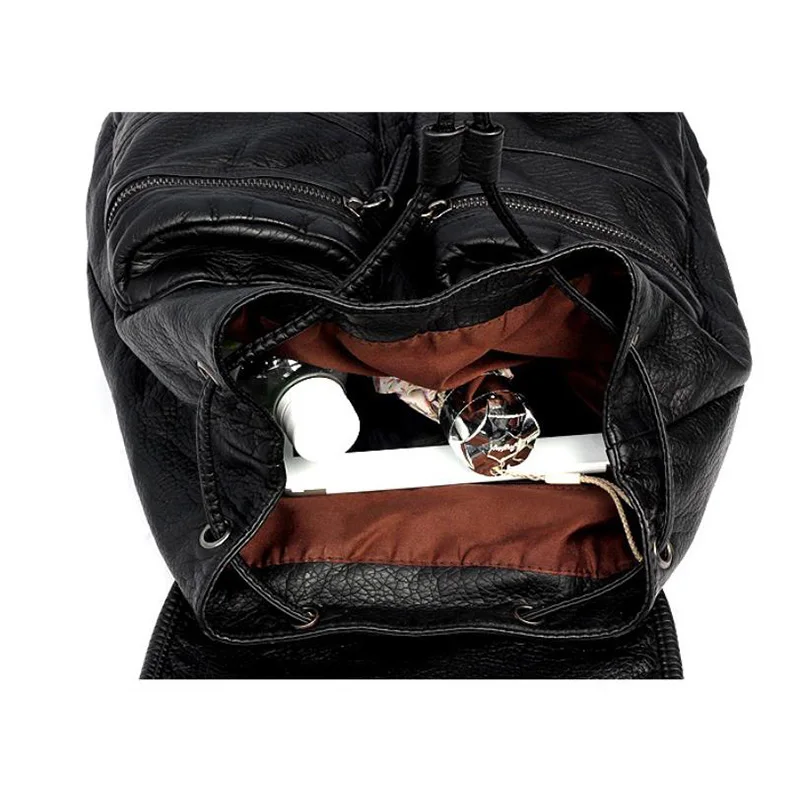 Backpack Women's PU Leather Waterproof College Style School Bags Travelling Bag Black Luxury Women Shopping Dating Work | Багаж и