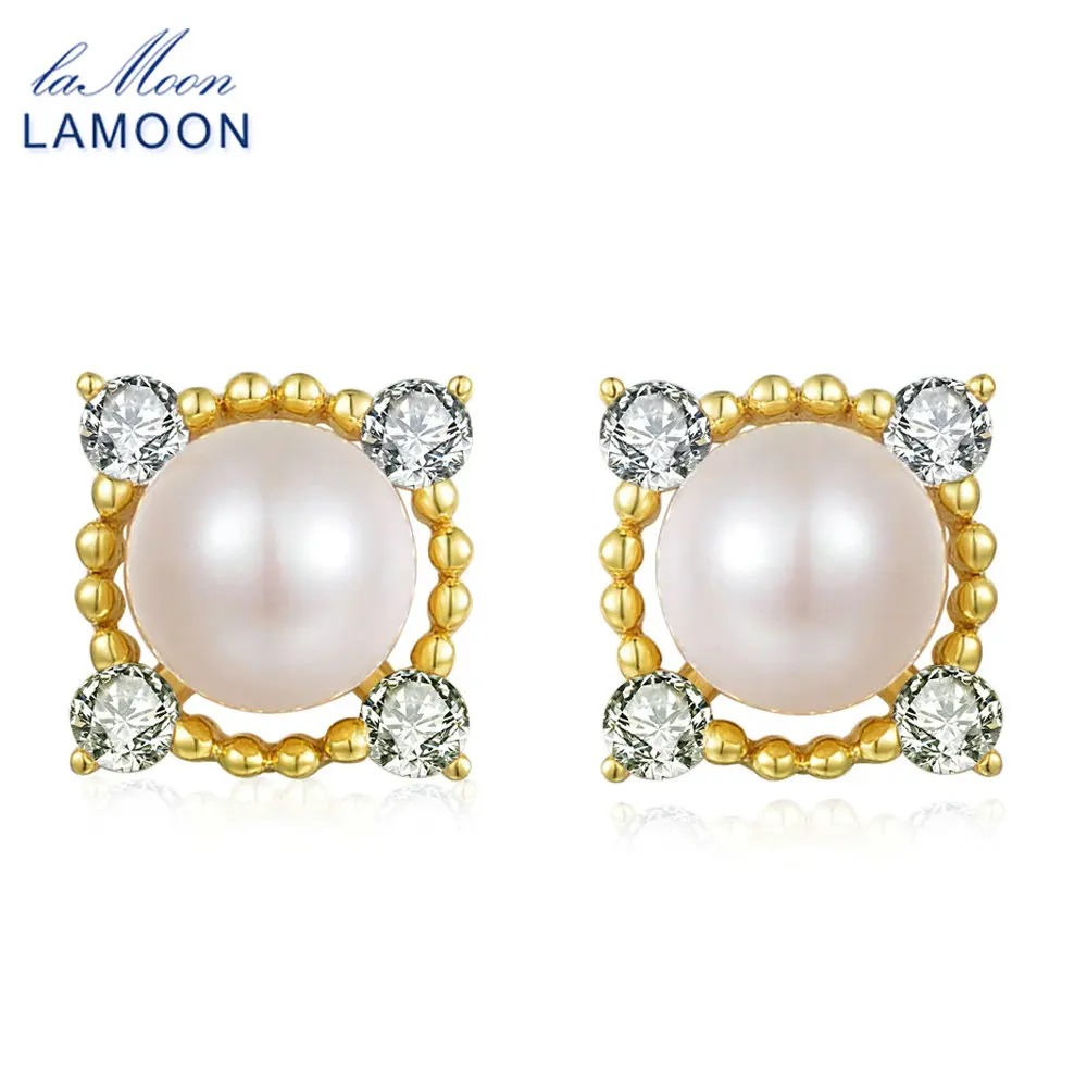 

LAMOON- 5.5mm 100% Natural Freshwater Pearl 925 Sterling Silver Jewelry S925 stud Earrings LMEI017