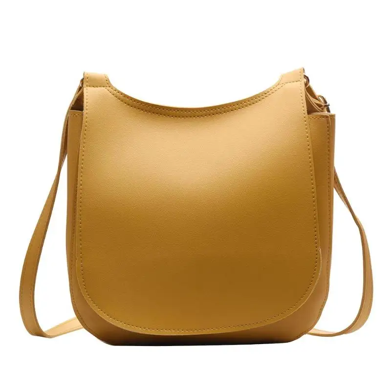 Цвет: желтый Women Fashion Wide Solid Color Shoulder Handbags Female Simple PU Leather Women Large Capacity Pure Color Flap Crossbody Bags - Цвет: Цвет: желтый