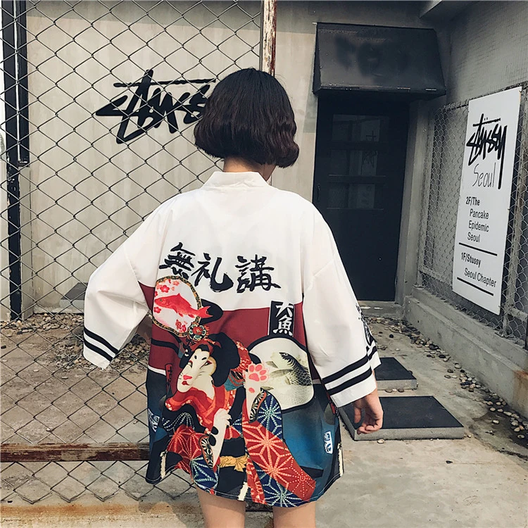 Harajuku модные женские туфли Блузки для малышек летние Винтаж кимоно Kawaii кардиган тонкий Защита от Солнца защиты Рубашки для мальчиков Cover Up Защита от солнца экран блузка