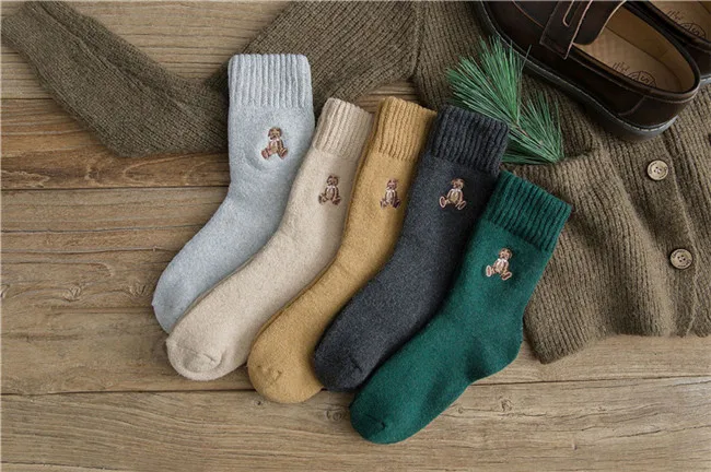 10 pairs mixed color Прозрачные кроличьи шерстяные зимние носки, 10 пар, хипстерские Роскошные теплые женские носки из альпаки, Харадзюку, с рисунком медведя, лоферы, прочные махровые носки - Цвет: 10 pairs mixed color