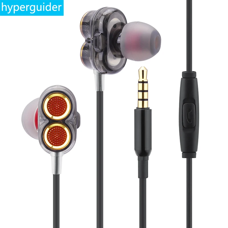hyperguider Dual Dynamic Earphone in Ear with MIC Controller Deep Bass Stereo HIFI for Xiaomi Huawei Meizu iPhone | Электроника