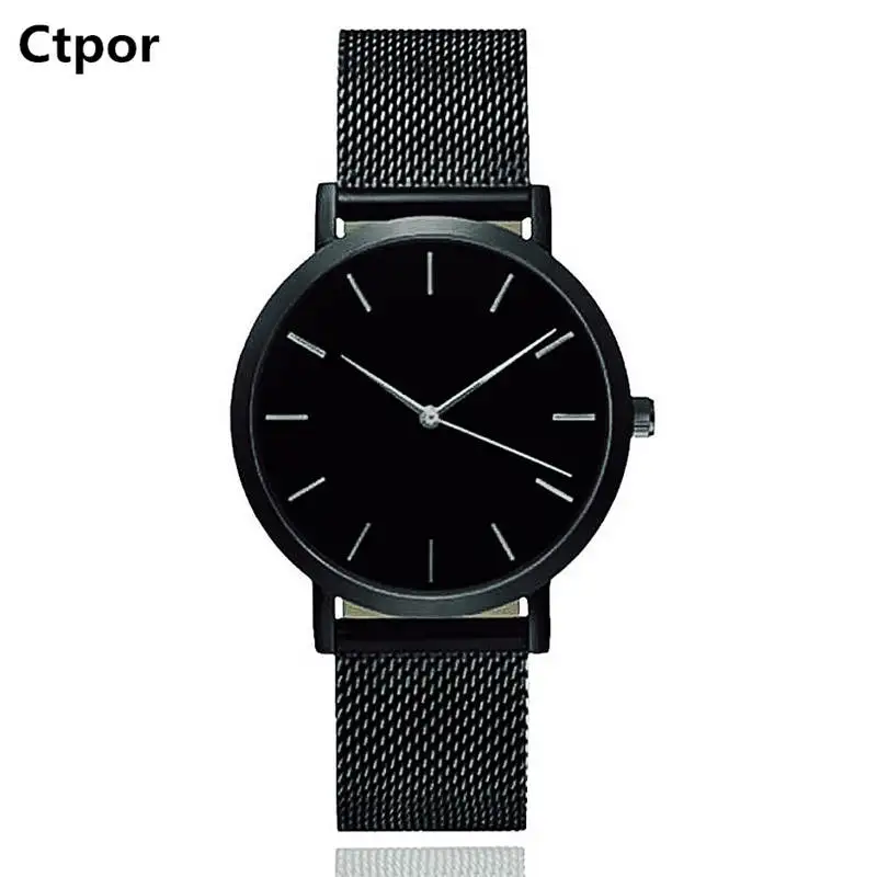 Мужские и женские модные часы с ремешком из нержавеющей стали аналоговые