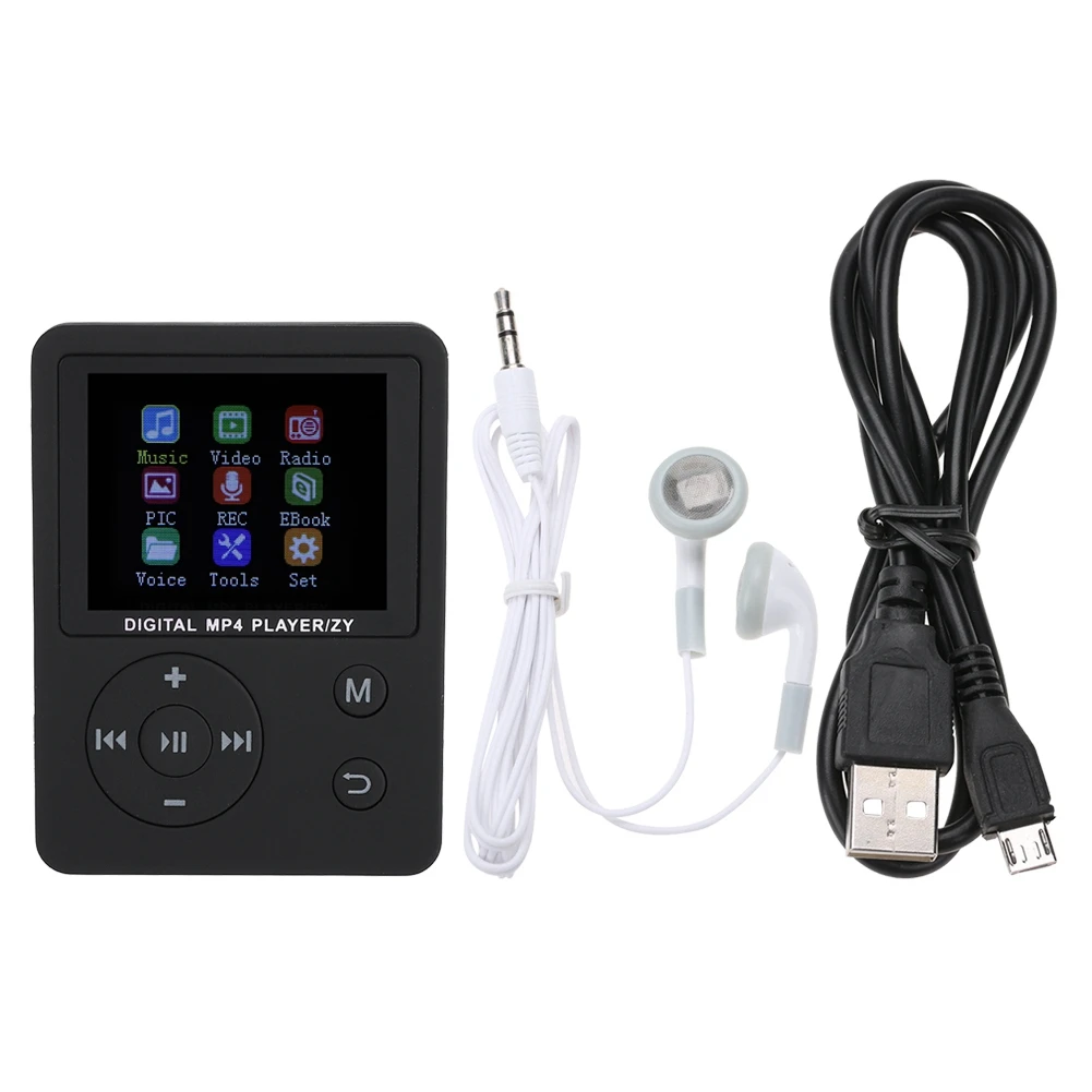 Тонкий легкий портативный цветной экран HiFi плеер MP3 MP4 музыкальный плеер USB2.0 круглая кнопка с наушником - Цвет: Черный