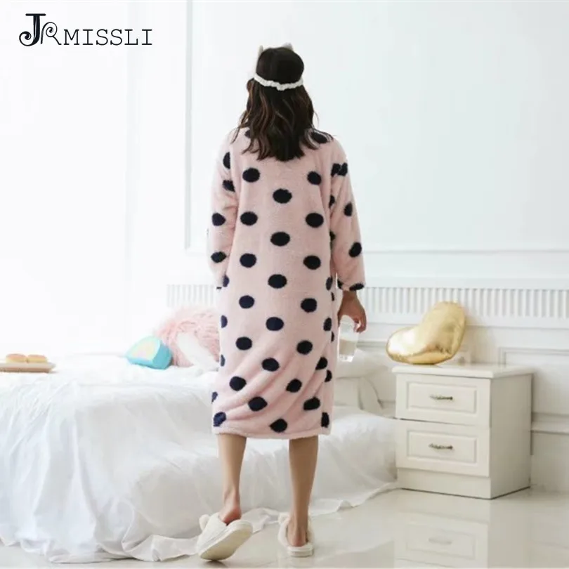 Jrmissli карманов пижамы для женщин фланель ночное белье Ночные рубашки в горошек с
