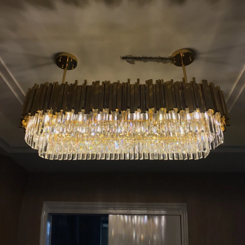 구매 레스토랑 펜던트 램프 금속 스테인레스 스틸 스퀘어 크리스탈 라이트 고대 구리 컬러 새로운 럭셔리 바 크리스탈 펜던트 램프