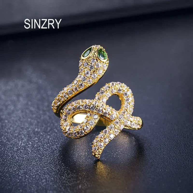 SINZRY 2018 уникальный дизайн мигает фианиты кольцо в виде змеи Новая мода CZ