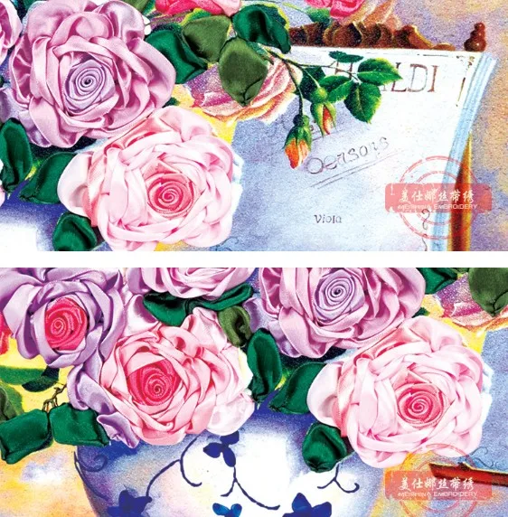 3D Роза цветок ваза лента вышивка картина маслом набор искусства рукоделие