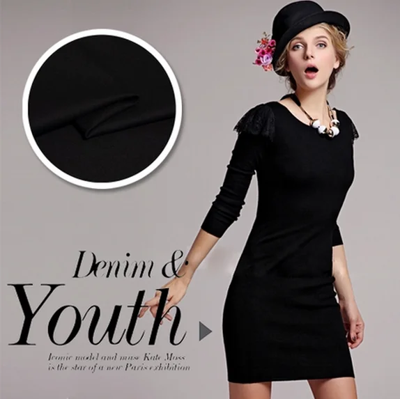 

135cm wide dg baroque style black knitted cotton fabric for clothes dress
