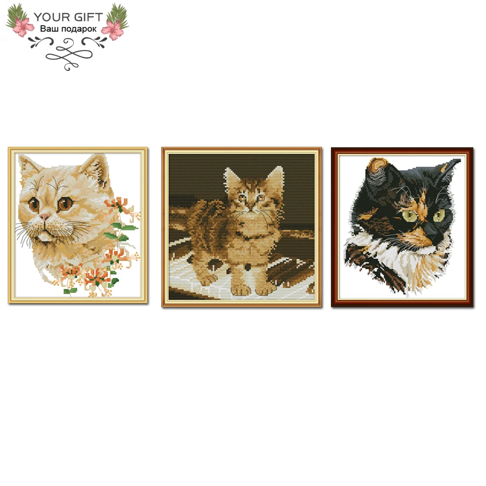 

Joy Sunday Cats Home Decor DA230 DA239 DA241 14CT 11CT Counted Stamped Cat Animal Needlework Embroidery DIY Cross Stitch kits