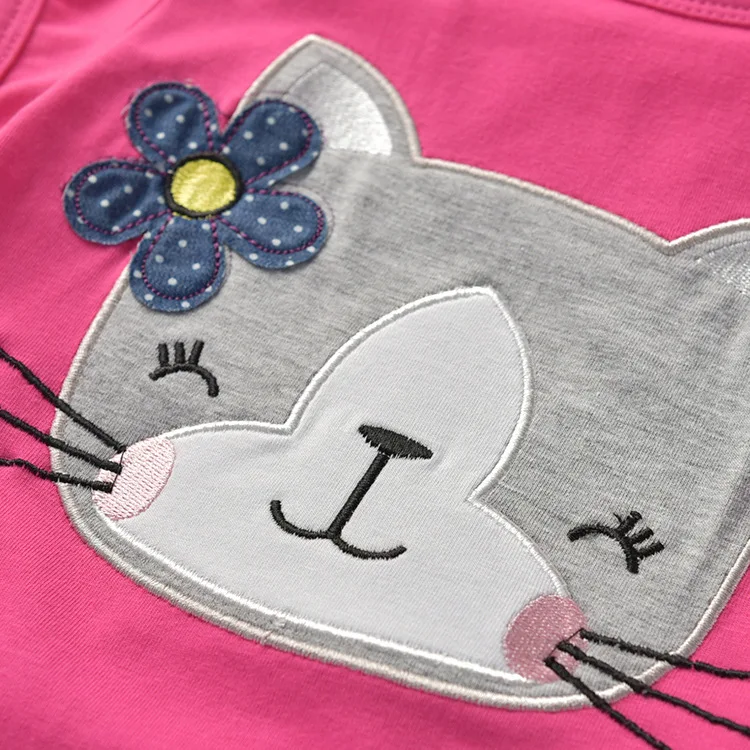 Двойка одежда для малышей девочек Лето котенок с короткими Футболка рукавами